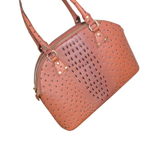 Imoshion Ostrich Brown Crossbody Bag Faux Leather Studded Large Purse Tote Boho - Picture 3 of 14